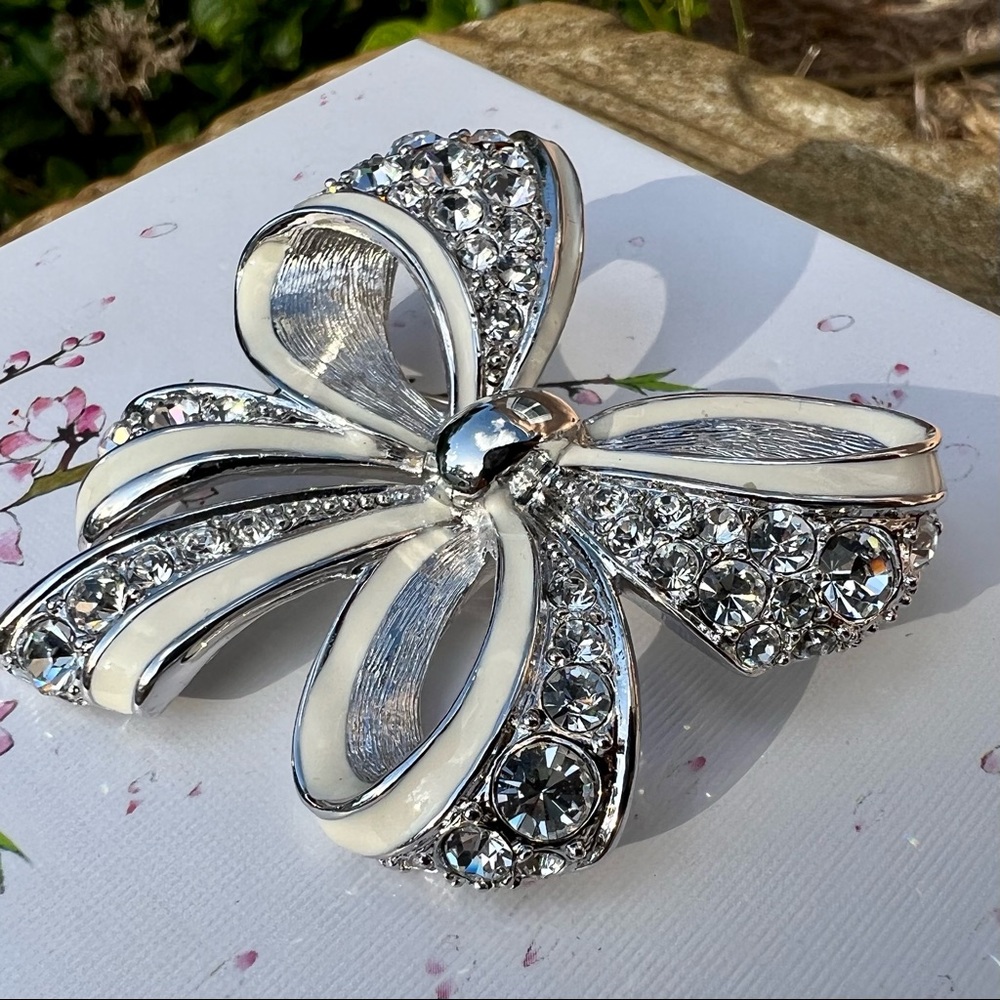 & Nolan Miller Dazzling Crystal & Silver Bow Brooch